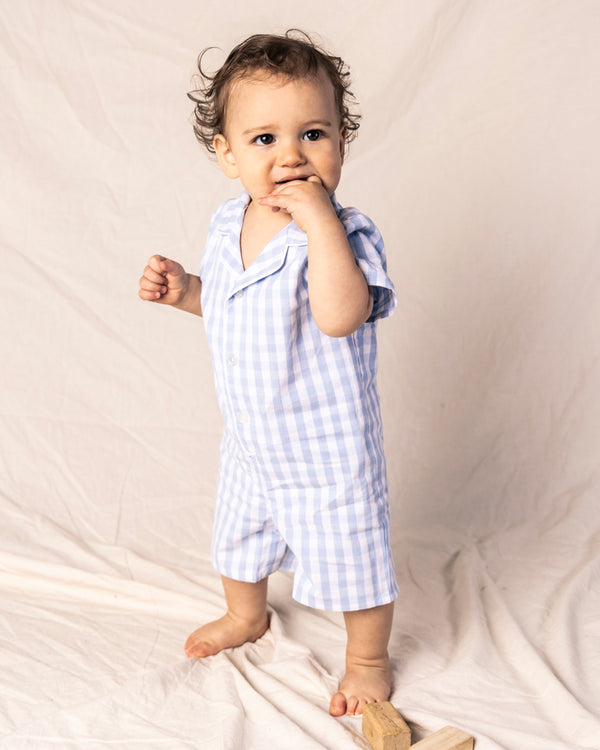 Light Blue Gingham Summer Romper