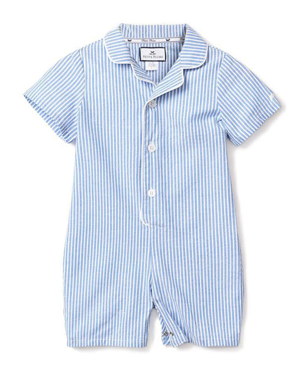 Baby's Twill Summer Romper in French Blue Seersucker