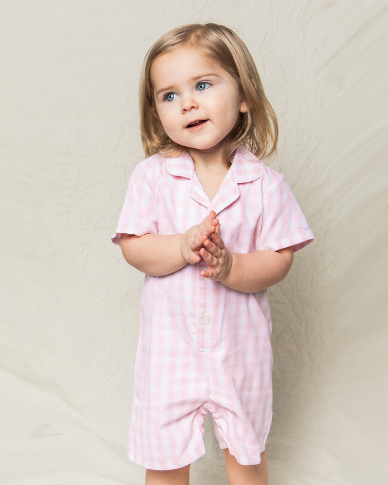 Baby's Twill Summer Romper in Pink Gingham