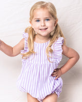Lavender French Ticking Ruffled Romper