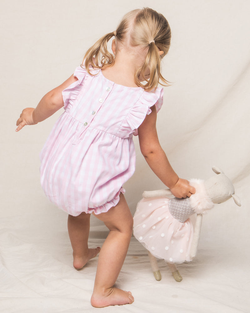 Baby's Twill Ruffled Romper in Pink Gingham
