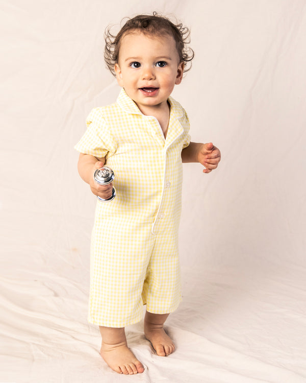Baby's Twill Summer Romper in Yellow Gingham