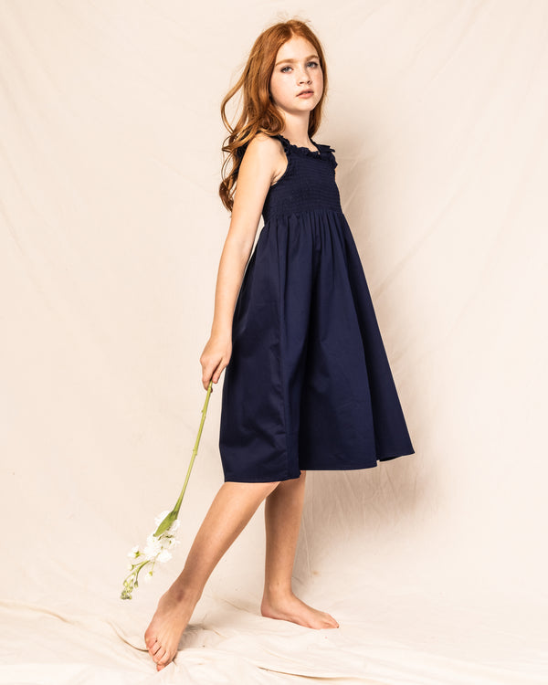 Girl's Twill Margaux Dress in Navy