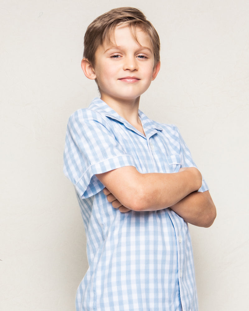 Children's Light Blue Gingham Short Set
