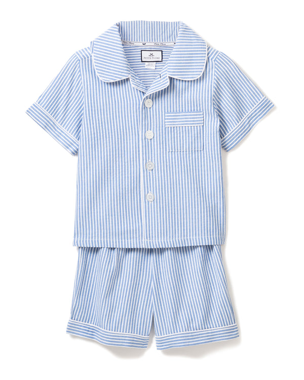 Kid's Twill Pajama Short Set in French Blue Seersucker