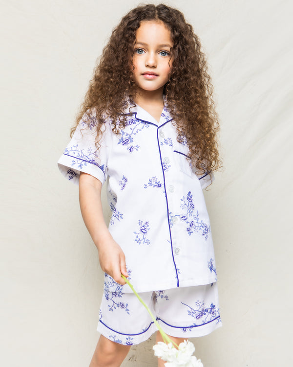 Kid's Twill Pajama Short Set in Indigo Floral