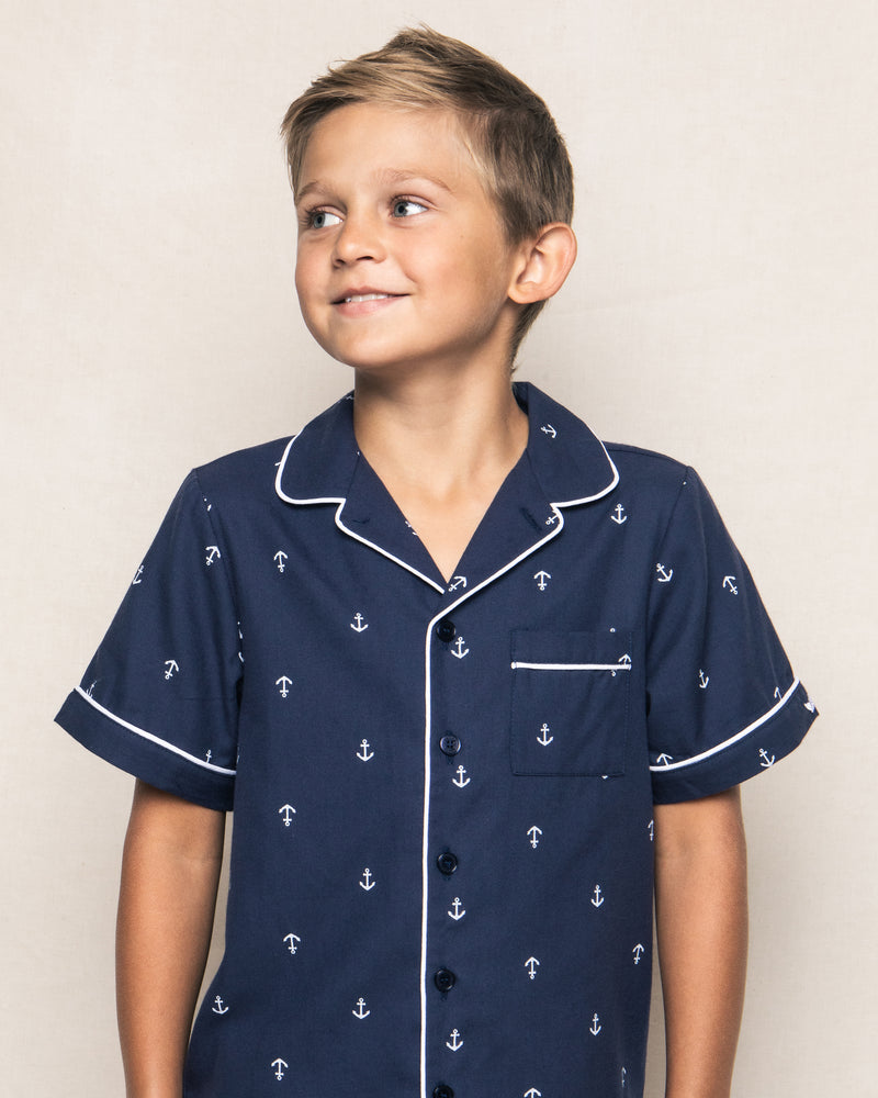 Kid's Twill Pajama Short Set in Portsmouth Anchors