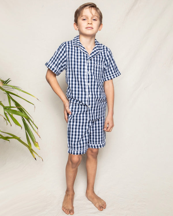 Kid's Pajama Short Set in Navy Gingham
