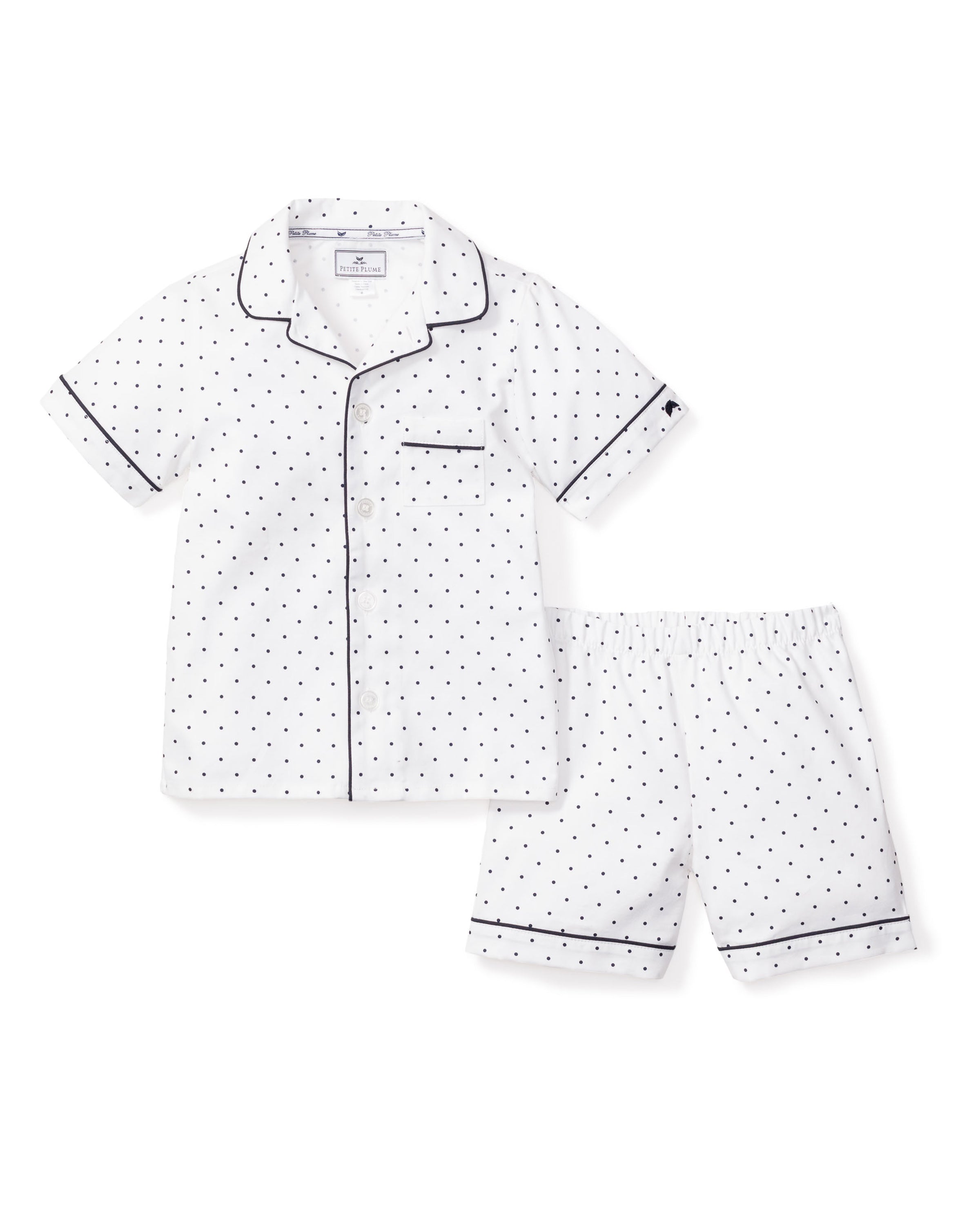 Kid's Twill Pajama Short Set in Pin Dots