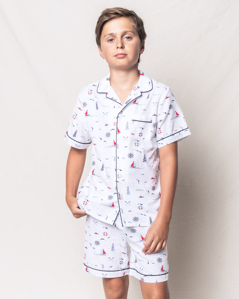 Kid's Twill Pajama Short Set in Sail Away