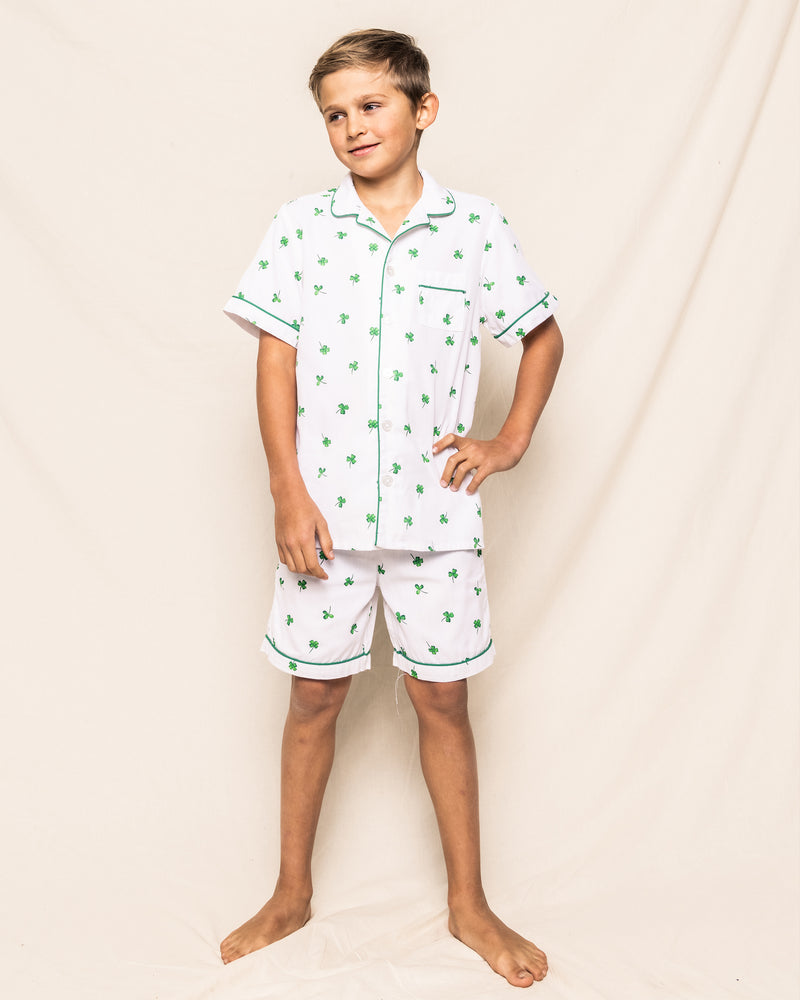 Kid's Twill Pajama Short Set in Shamrocks