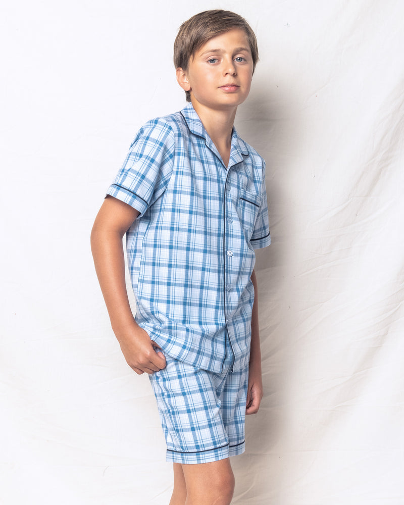 Kid's Twill Pajama Short Set in Seafarer Tartan