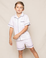 Children's Classic White Short Set with Navy Piping