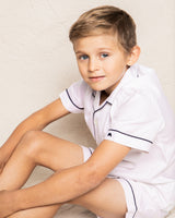 Children's Classic White Short Set with Navy Piping