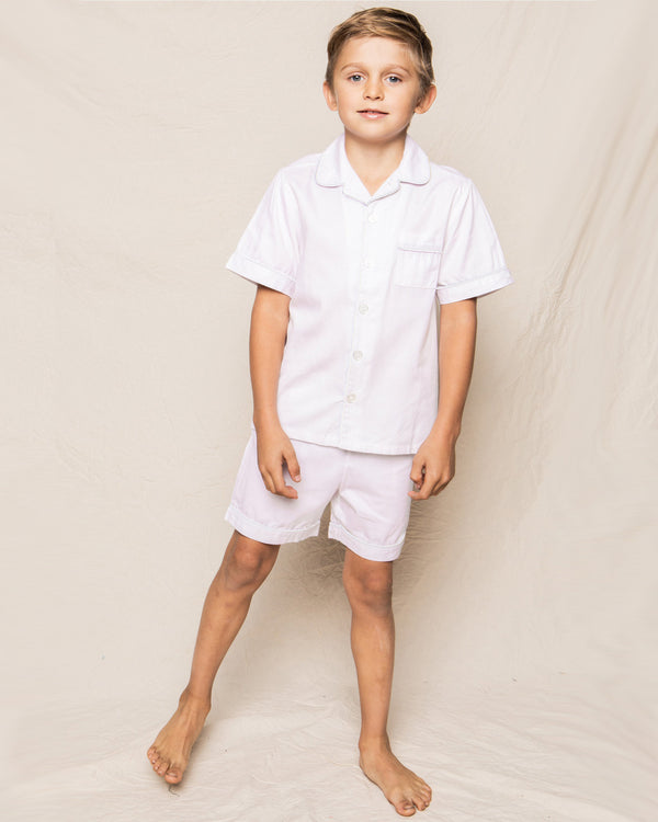 Kid's Twill Pajama Short Set in White