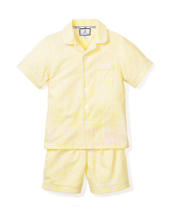 Kid's Twill Pajama Short Set in Yellow Gingham