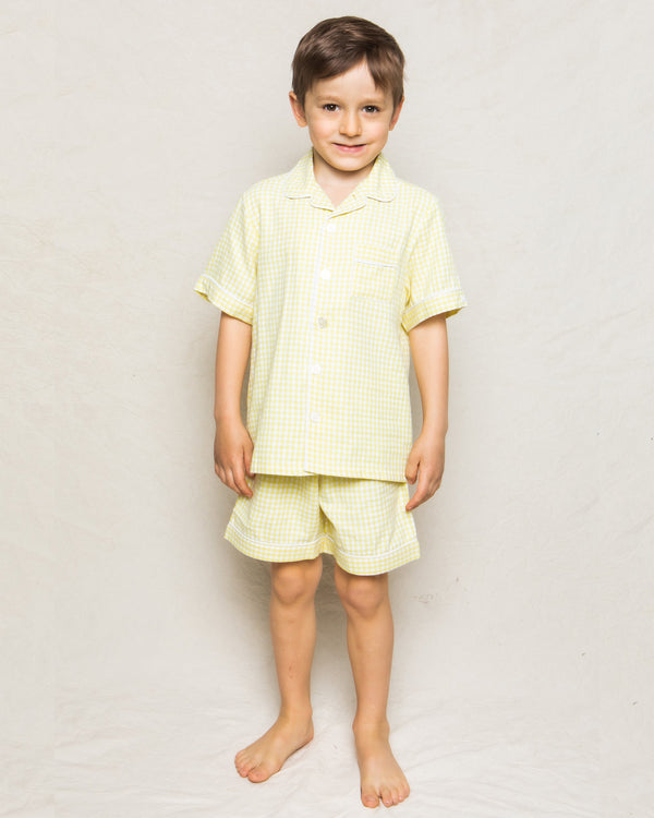 Kid's Twill Pajama Short Set in Yellow Gingham
