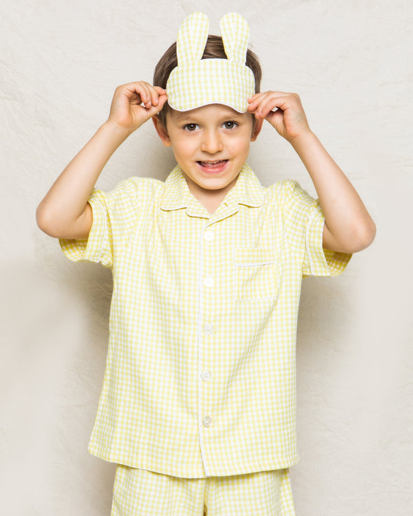 Kid's Twill Bunny Sleep Mask in Yellow Gingham