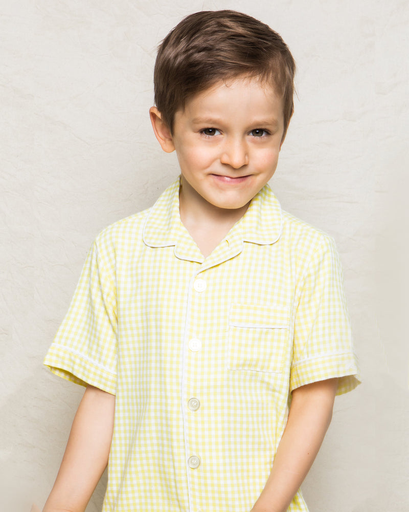 Kid's Twill Pajama Short Set in Yellow Gingham