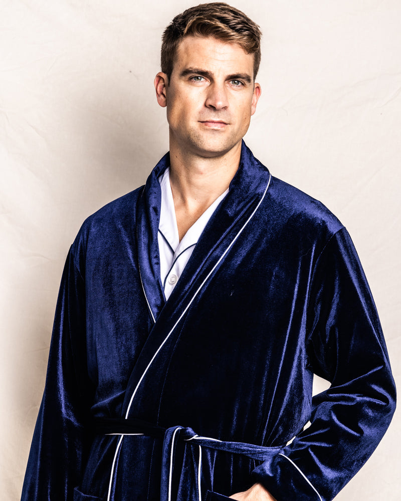 Men's Navy Velour Robe