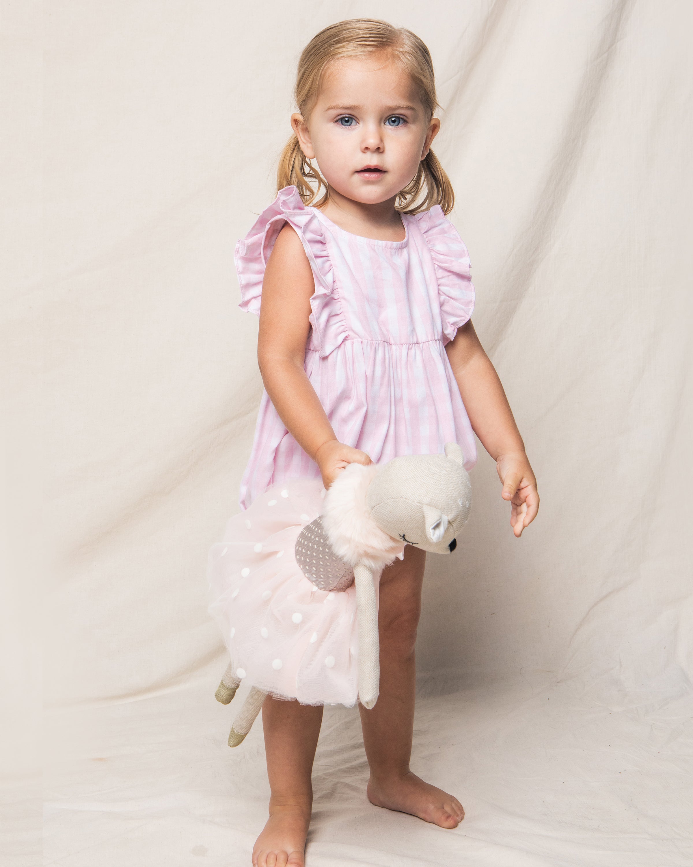 Baby's Twill Ruffled Romper in Pink Gingham – Petite Plume