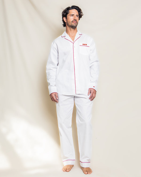 Valentine's Limited Edition - Men's White Pajama Sets with Heart Embroidery
