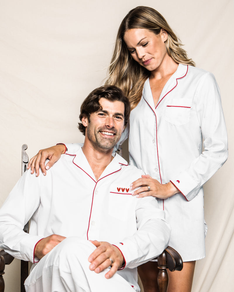 Valentine's Limited Edition - Men's White Pajama Sets with Heart Embroidery