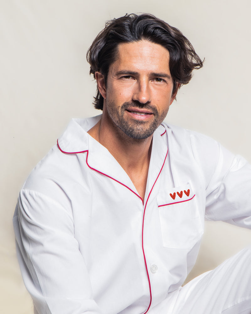 Valentine's Limited Edition - Men's White Pajama Sets with Heart Embroidery