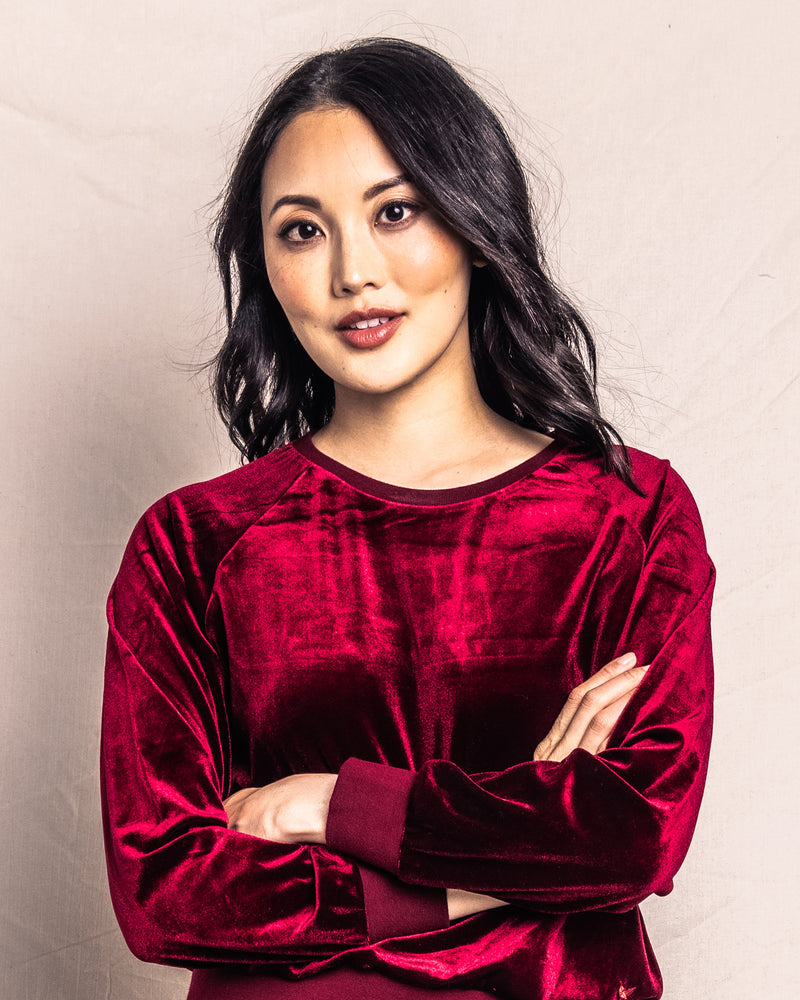 Women s Velour Lounge Set in Royal Garnet Petite Plume