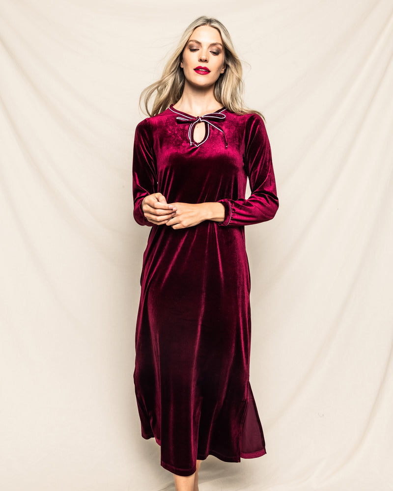 Women's Velour Harlow Nightgown in Royal Garnet
