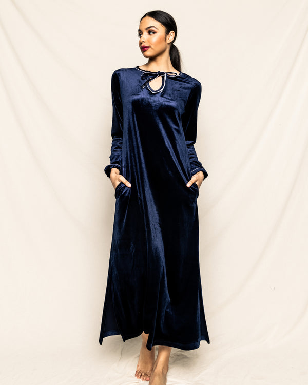 Women's Velour Harlow Nightgown in Navy