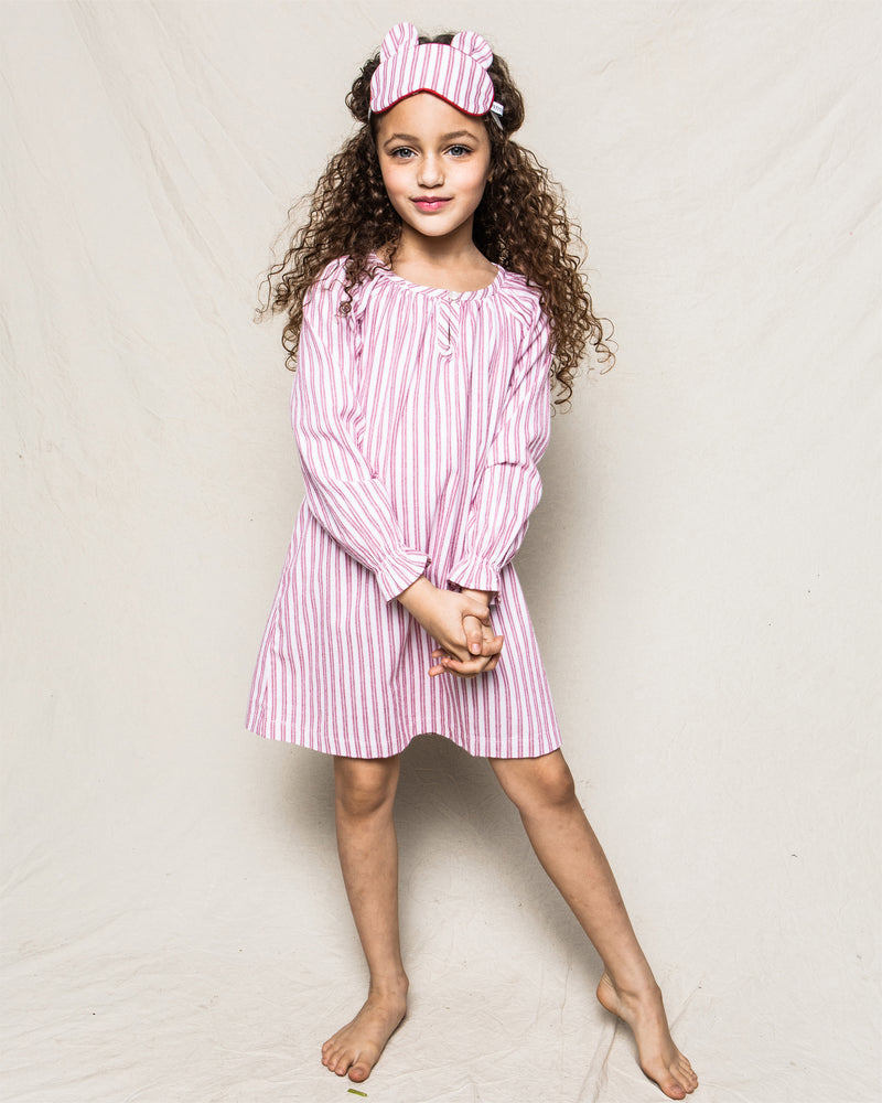 Girl's Twill Delphine Nightgown in Antique Red Ticking