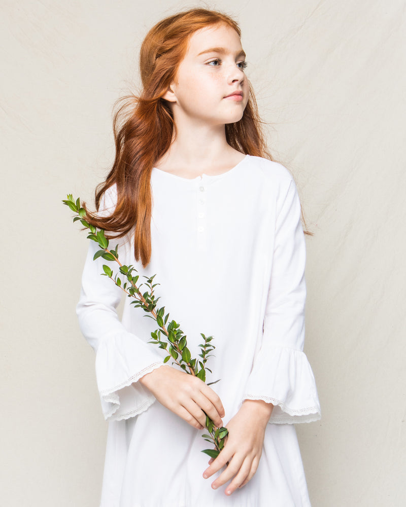 Girl's Flannel Arabella Nightgown in White