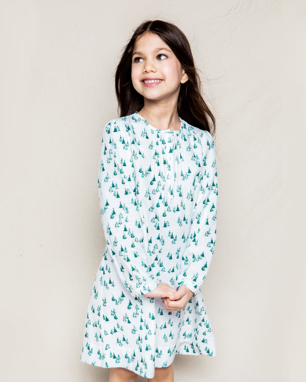 Girl's Flannel Beatrice Nightgown in Evergreen Forest