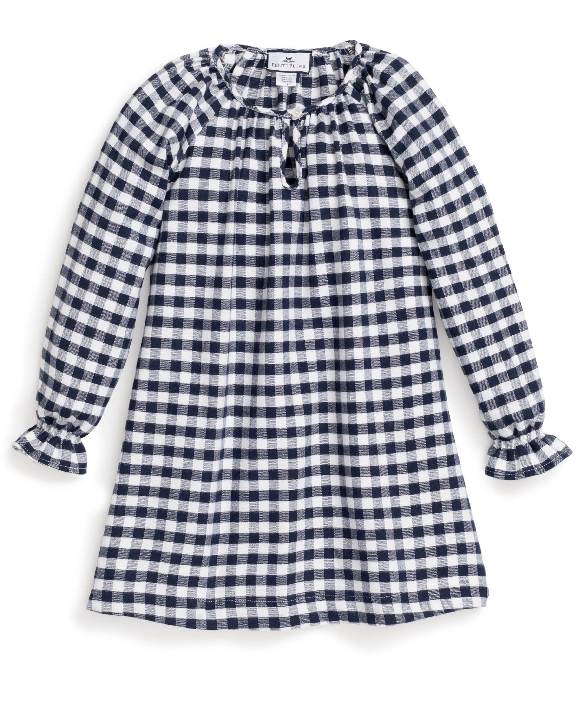 Girl's Flannel Delphine Nightgown in Navy Gingham