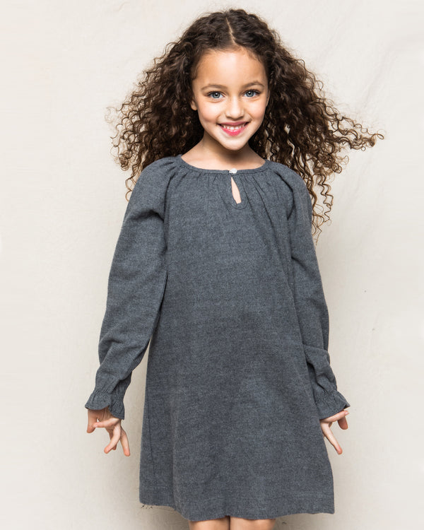 Girl's Flannel Delphine Nightgown in Grey