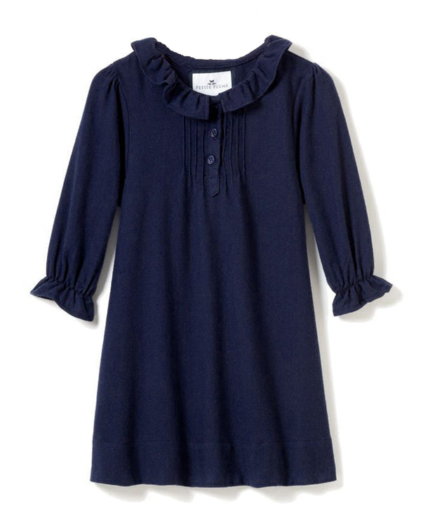 Girl's Flannel Victoria Nightgown in Navy