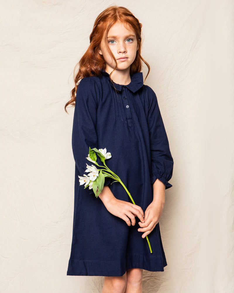 Girl's Flannel Victoria Nightgown in Navy