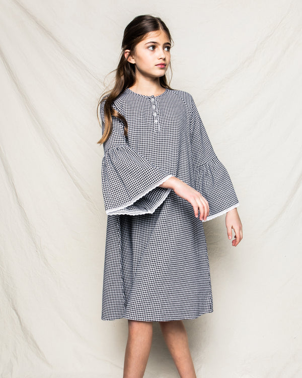 Girl's Flannel Seraphine Nightgown in West End Houndstooth