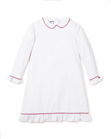 Children's White Sophia Nightgown with Red Piping