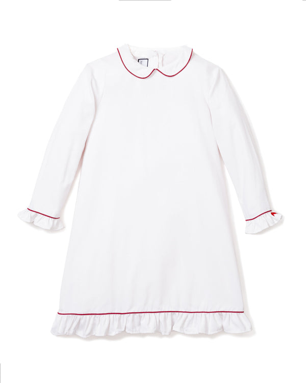 Children's White Sophia Nightgown with Red Piping