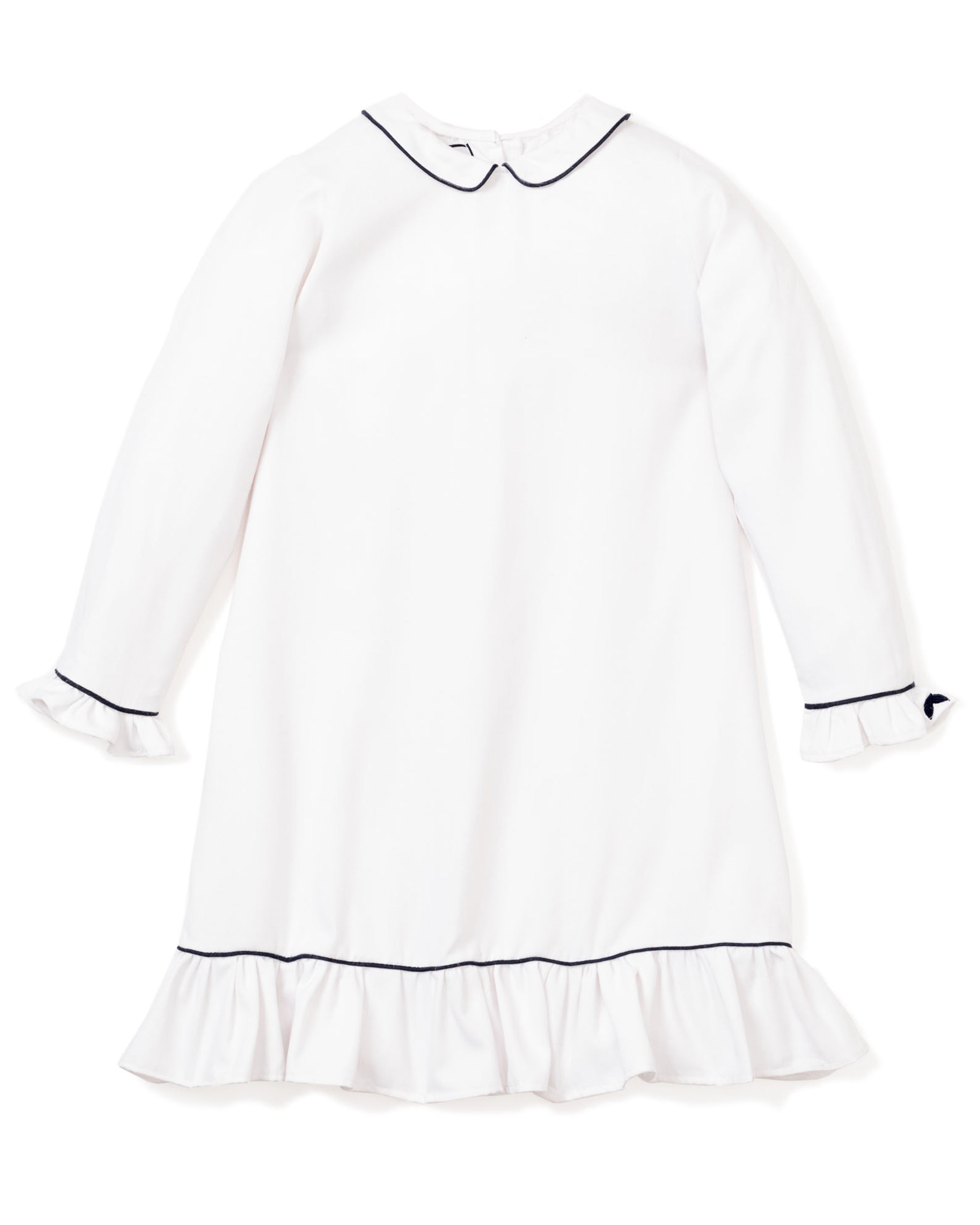 Girl's Twill Sophia Nightgown in White with Navy Piping