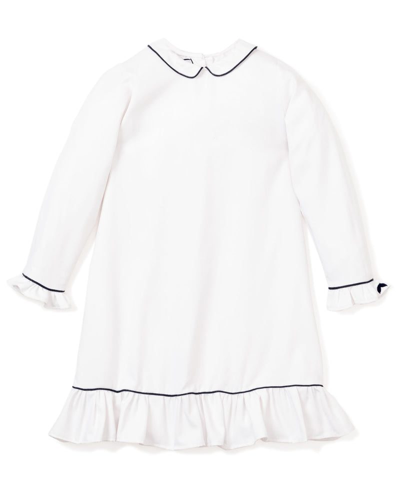 Children's White Sophia Nightgown with Navy Piping