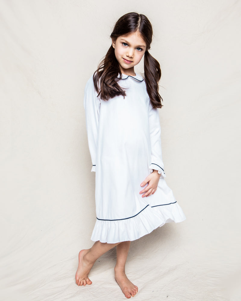 Children's White Sophia Nightgown with Navy Piping