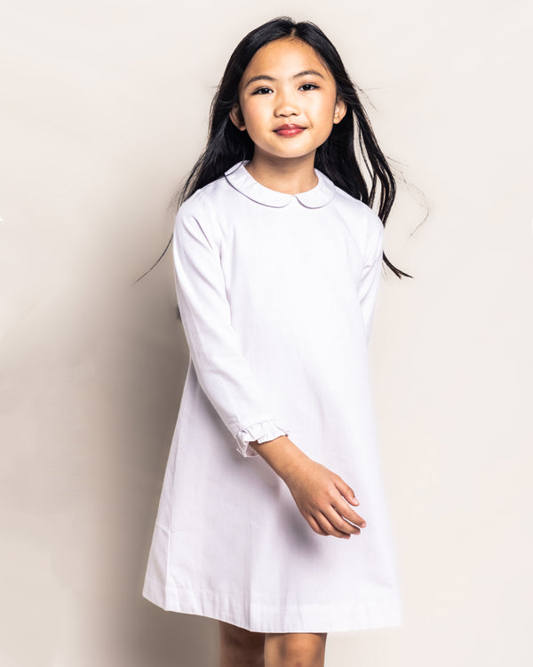 Children's White Sophia Nightgown with White Piping