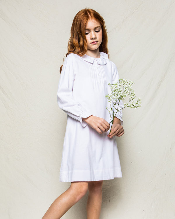 Girl's Flannel Victoria Nightgown in White