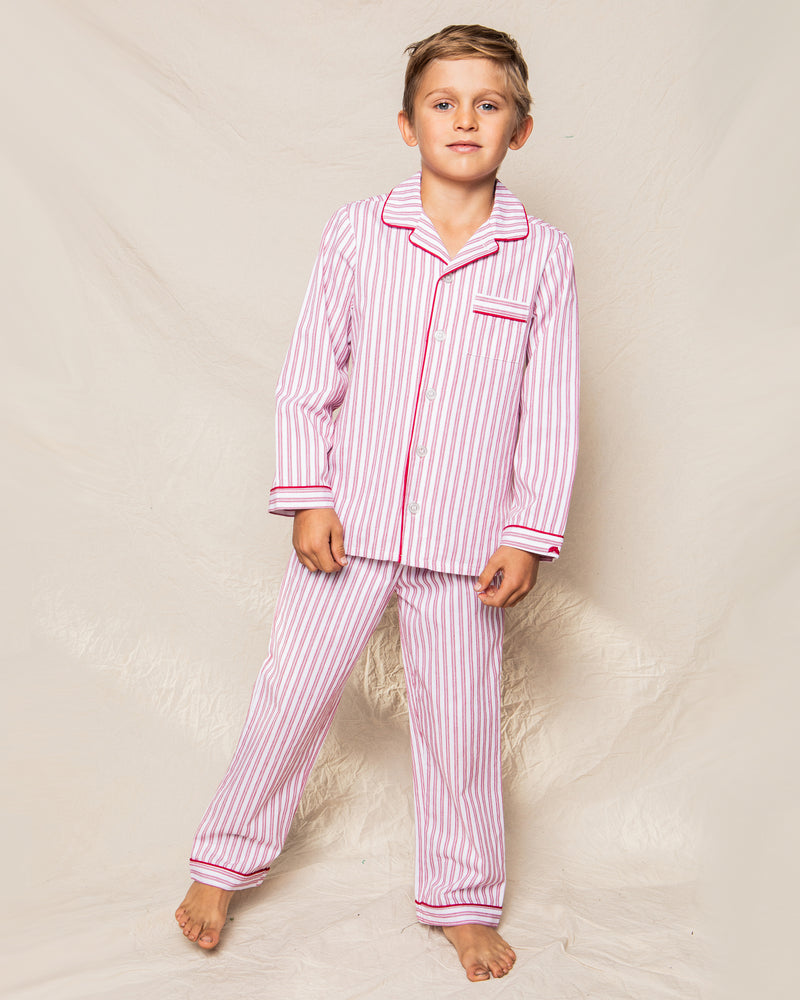 Kid's Twill Pajama Set in Antique Red Ticking