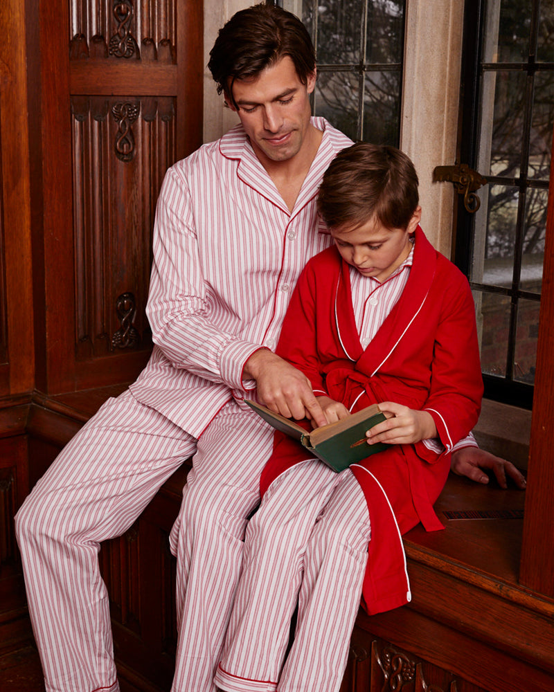 Men's Twill Pajama Set in Antique Red Ticking