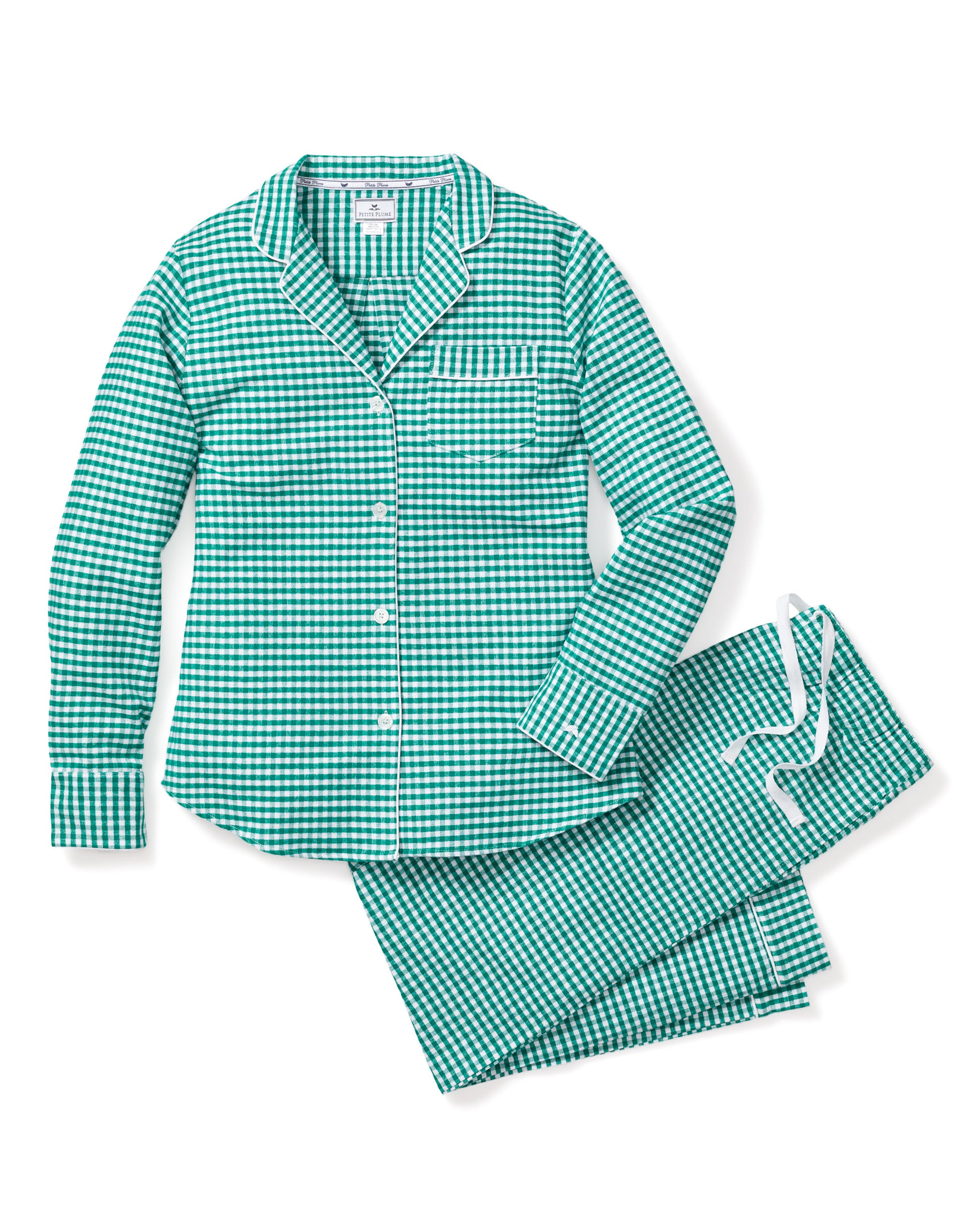Women's Flannel Pajama Set in Green Gingham