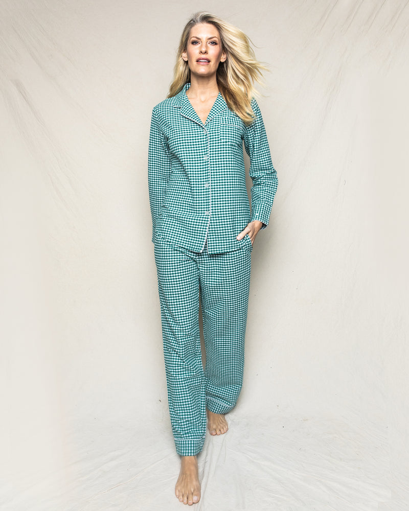 Women's Flannel Pajama Set in Green Gingham